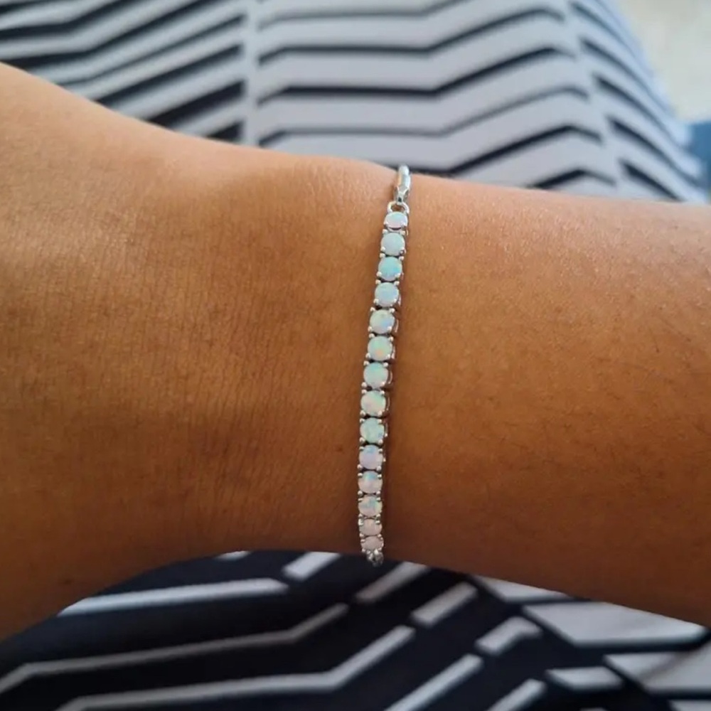 14k White Gold Plated Fire Opal bracelet. New. - Picture 4 of 9